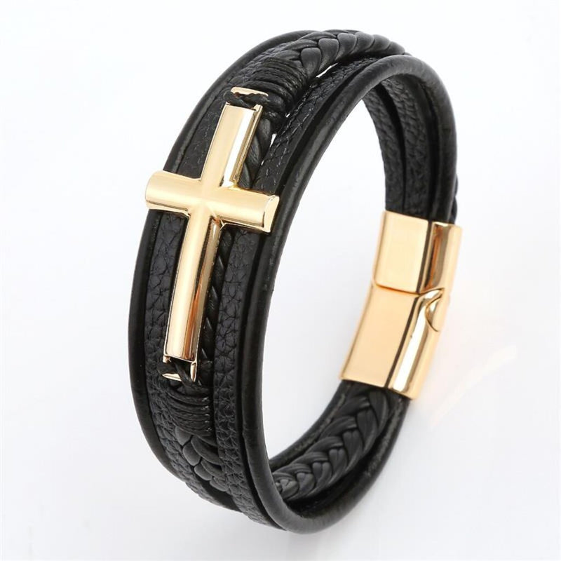 PULSEIRA-MASCULINA-DE-COURO-ARKIN-VANGUARD-PRETA-DOURADA