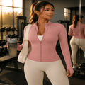 Jaqueta Fitness Feminina slim gola alta cintura desenhada